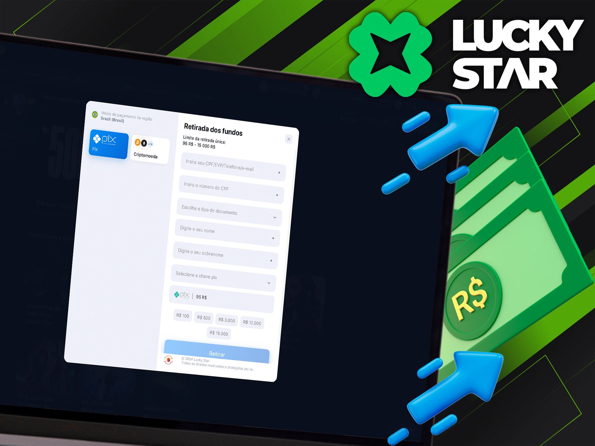 Retire seus ganhos usando qualquer método do Lucky Star Casino.