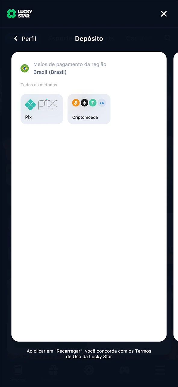Efectue um depósito no Lucky Star.