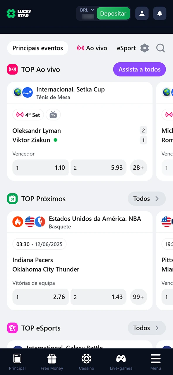 Especifique o esporte no qual deseja apostar na Lucky Star.