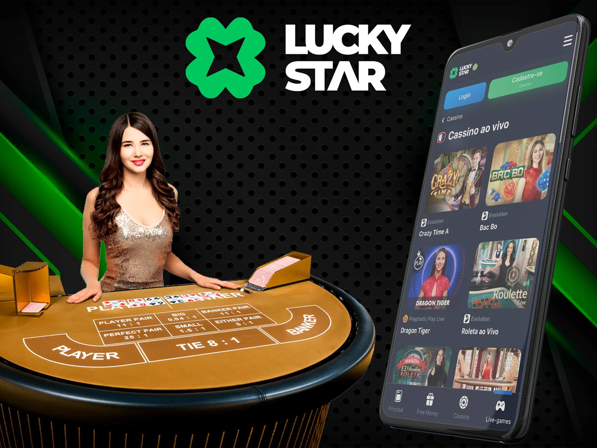 O aplicativo Lucky Star oferece a opção de jogar em um cassino ao vivo.