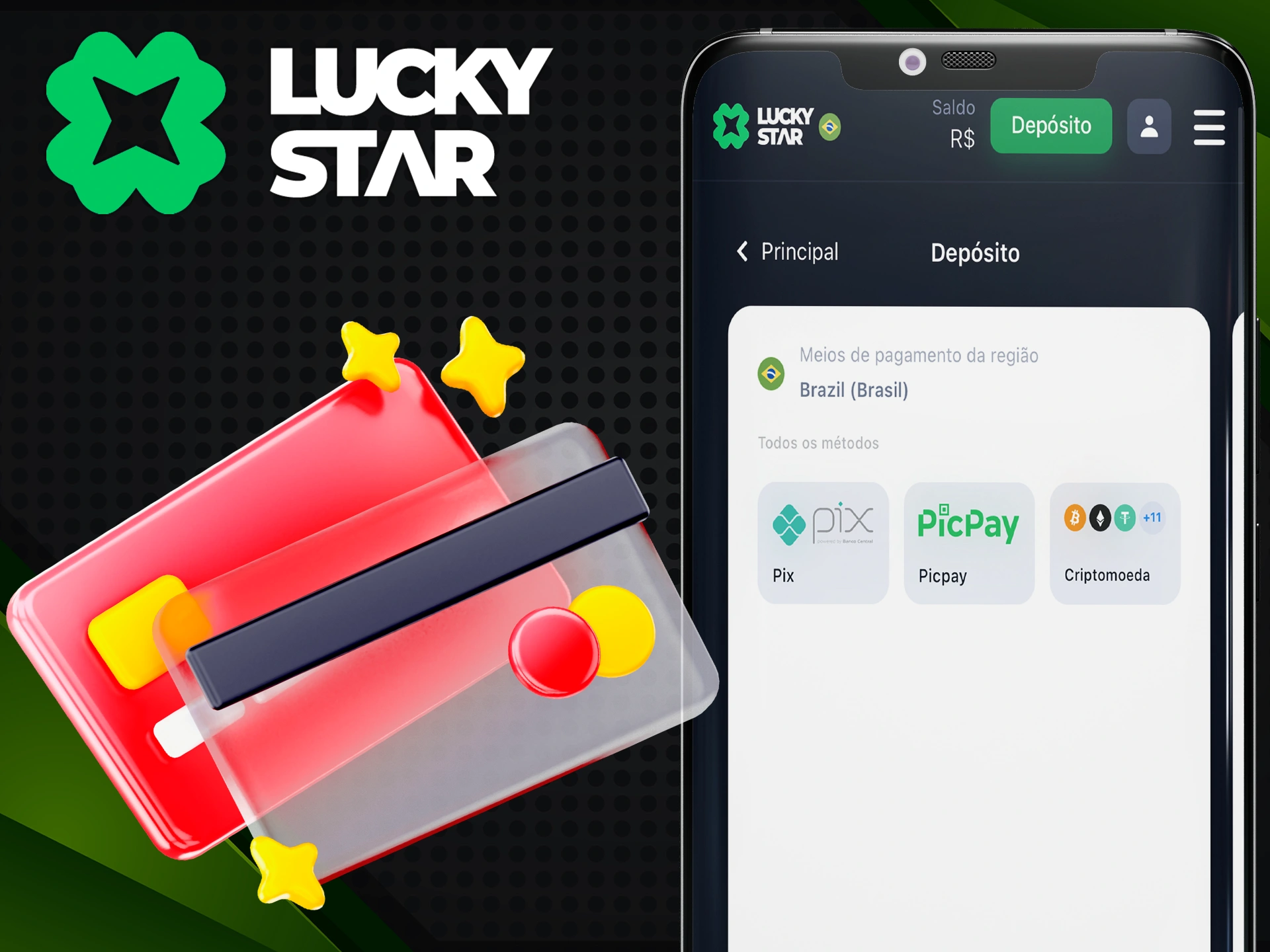 Deposite e retire dinheiro no conveniente aplicativo móvel Lucky Star.