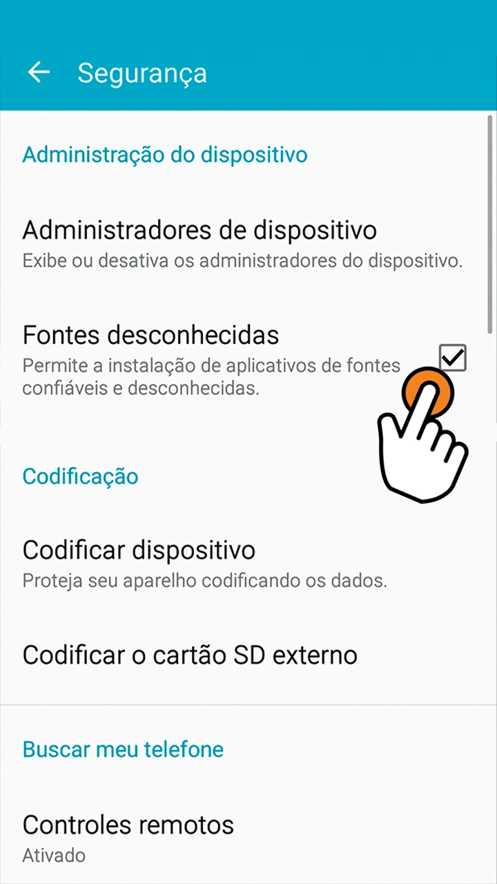 Permitir a instalação de fontes desconhecidas para instalar o Lucky Star.