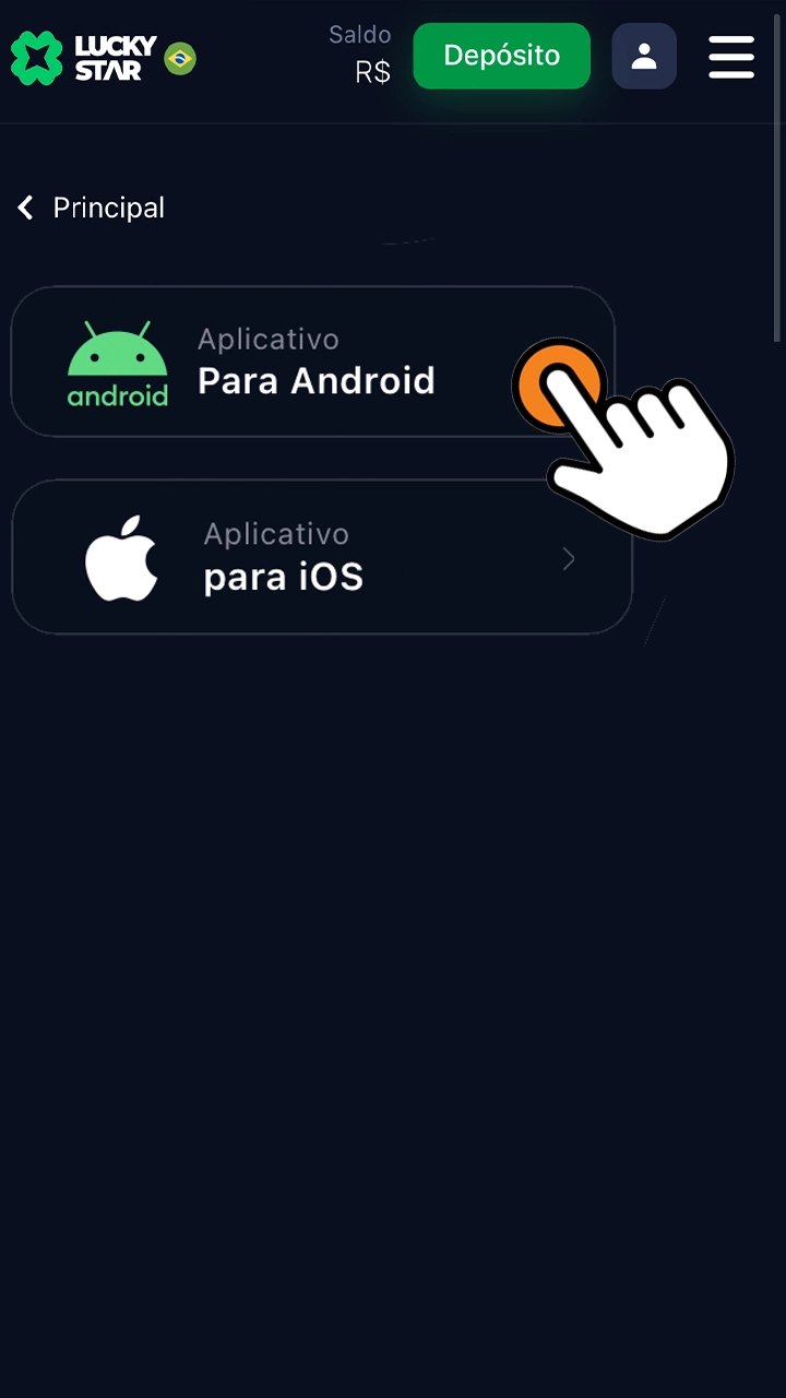 Selecione o sistema operacional do dispositivo no qual você jogará o Lucky Star.
