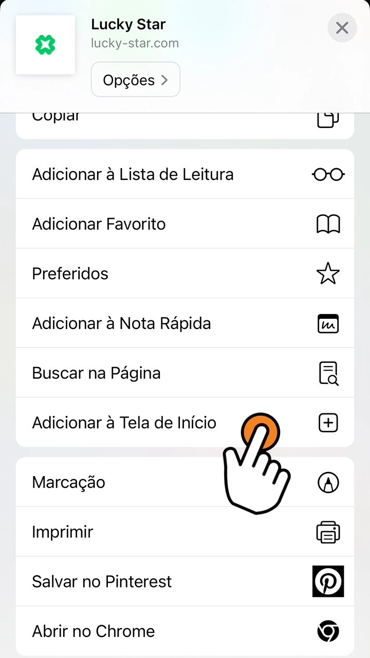 Toque para adicionar o aplicativo Lucky Star à tela inicial.