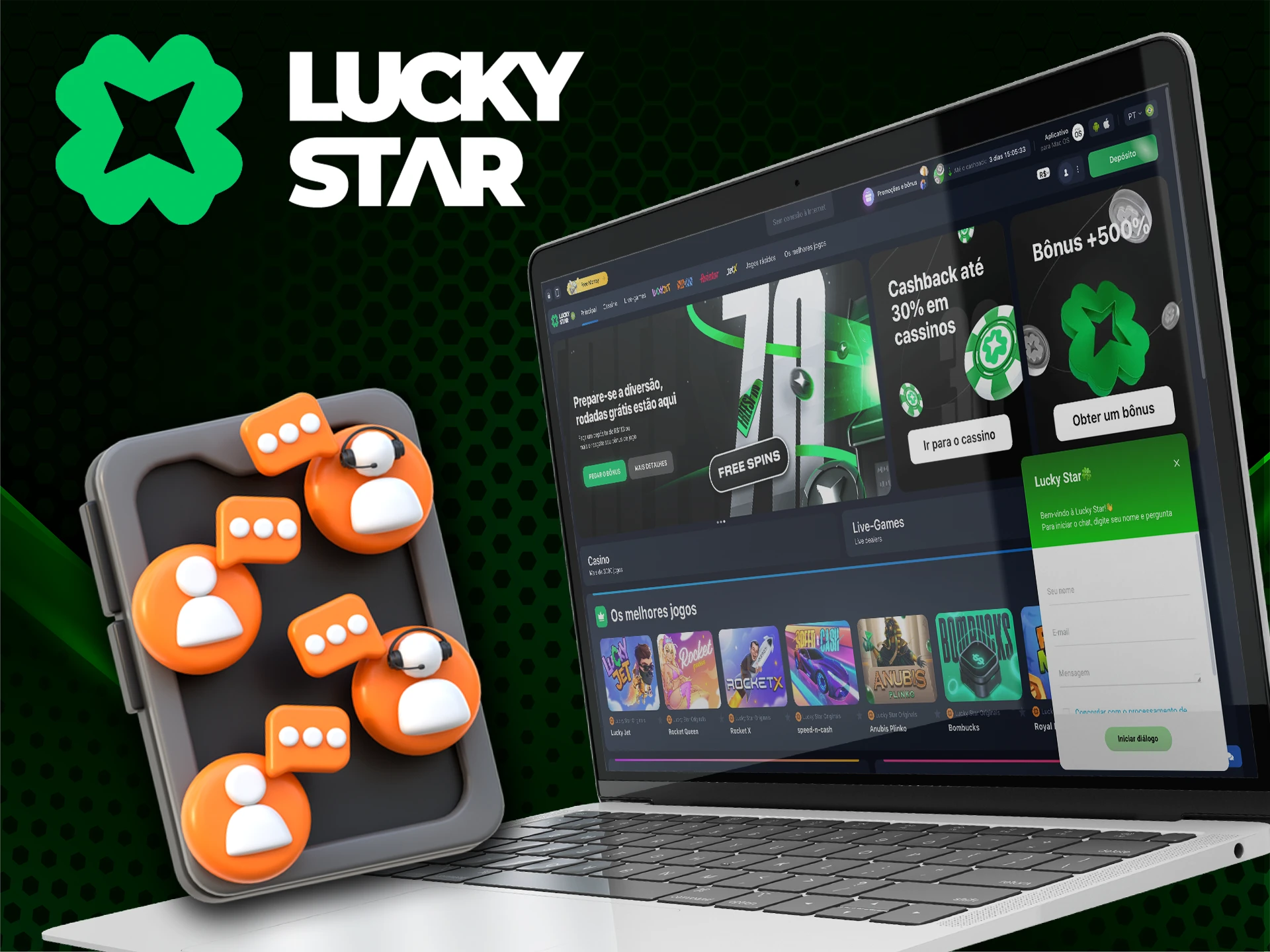 Use o conveniente bate-papo ao vivo quando tiver dificuldades no Lucky Star.