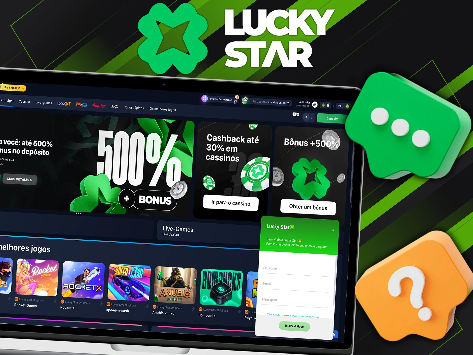 Obtenha suporte instantâneo no bate-papo ao vivo do Lucky Star Casino.