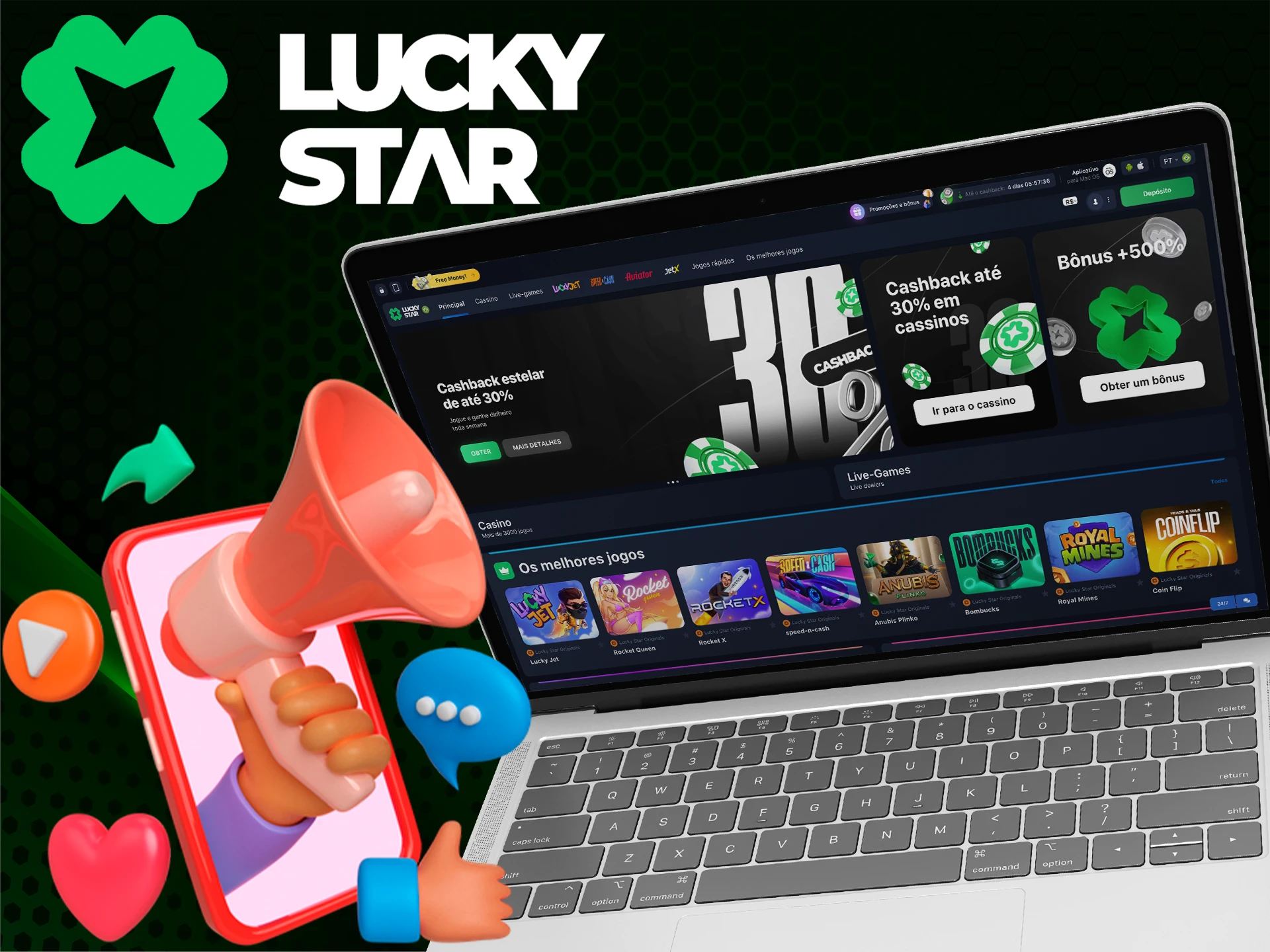 Obtenha suporte nos canais de mídia social da Lucky Star.