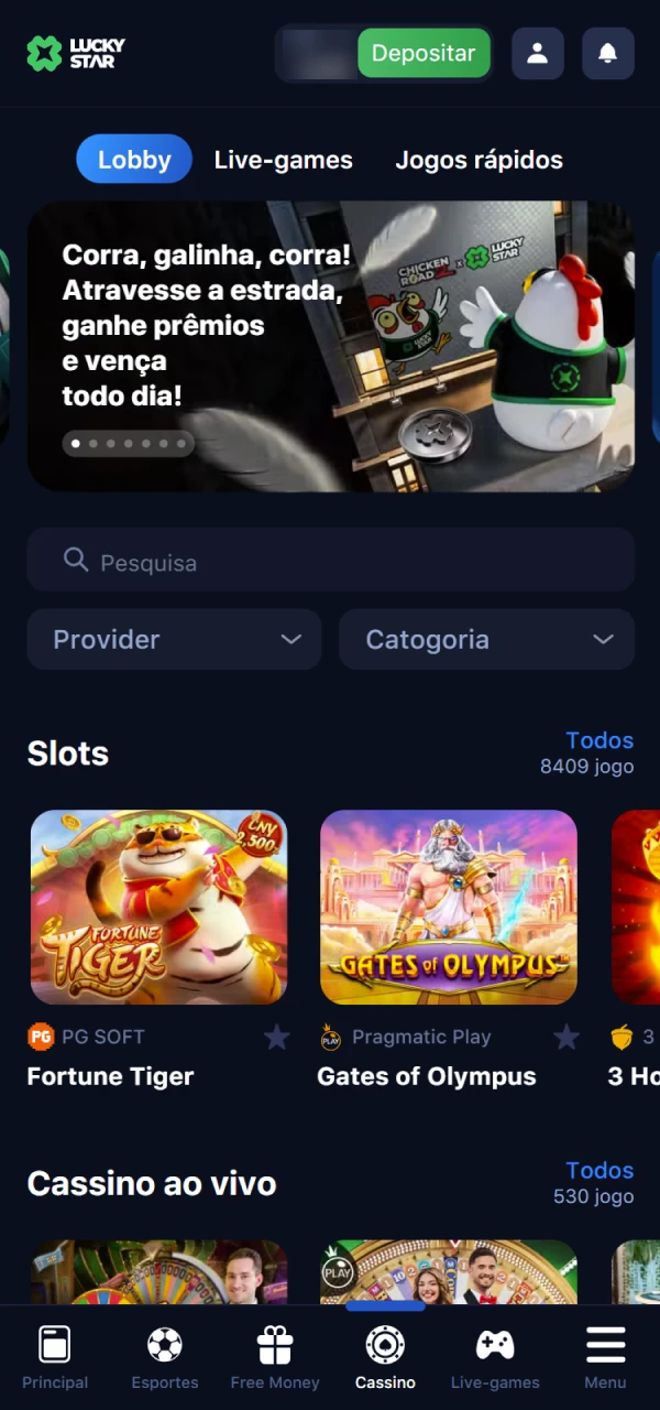 Selecione uma categoria de cassino e jogue no Lucky Star.